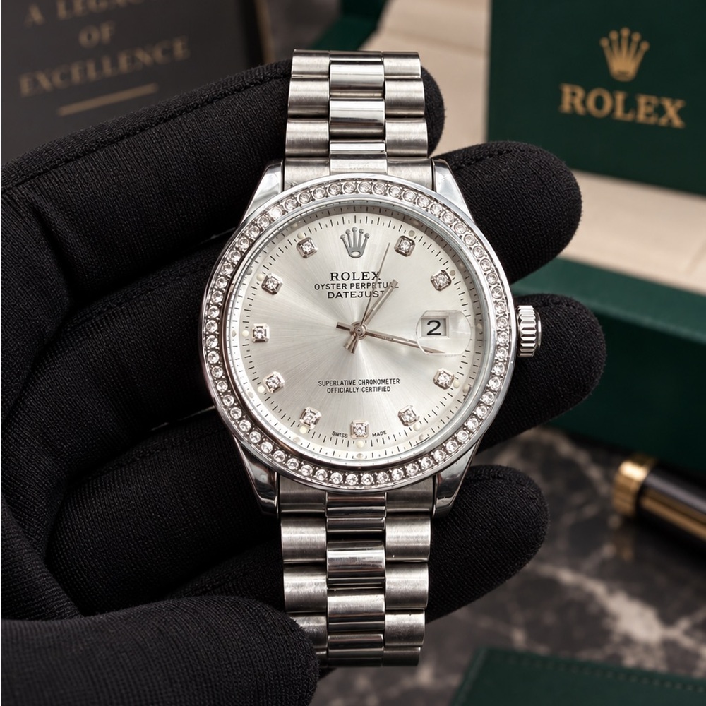 Rolex Silver Diamond Bezel Datejust Women's Watch (Naked)